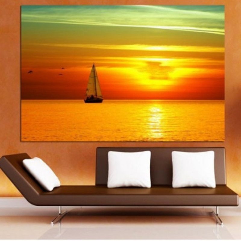 Πίνακας σε καμβά με Ζωγραφική ηλιοβασίλεμα με ιστιοφόρο